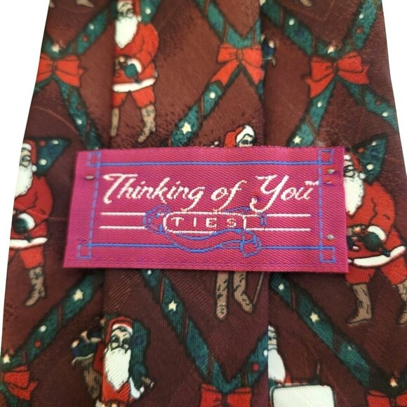 Santa Claus Father Christmas Tie 58" Burgundy Red "Thinking of You Ties" USA - Picture 5 of 6
